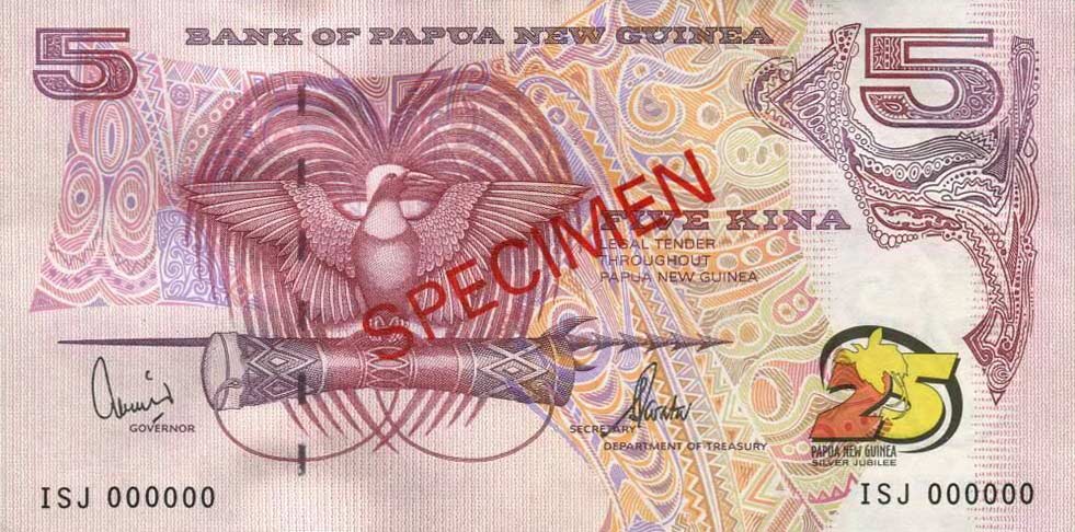 Front of Papua New Guinea p22s: 5 Kina from 2000