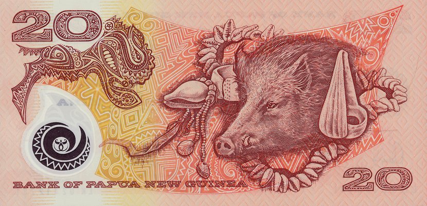 Back of Papua New Guinea p27: 20 Kina from 2004