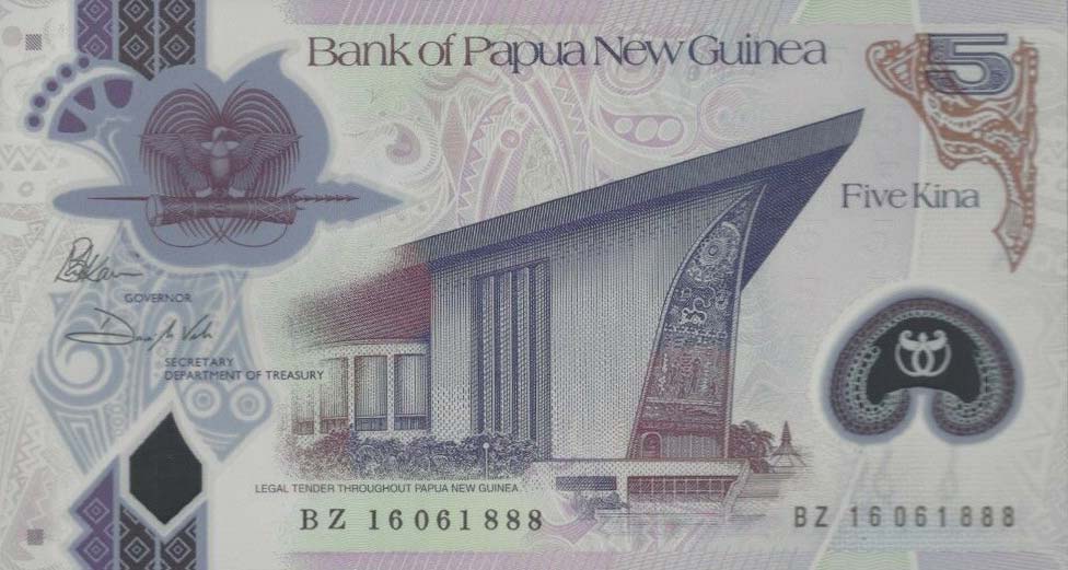 Front of Papua New Guinea p51: 5 Kina from 2016