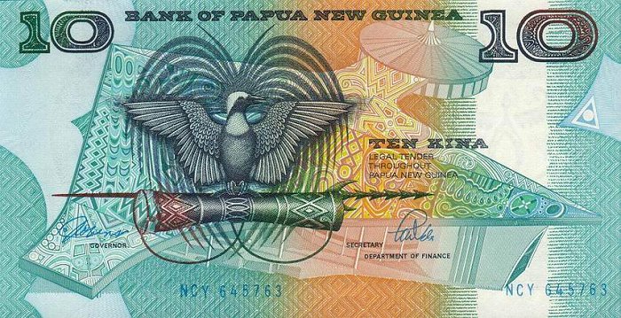 Front of Papua New Guinea p9b: 10 Kina from 1988