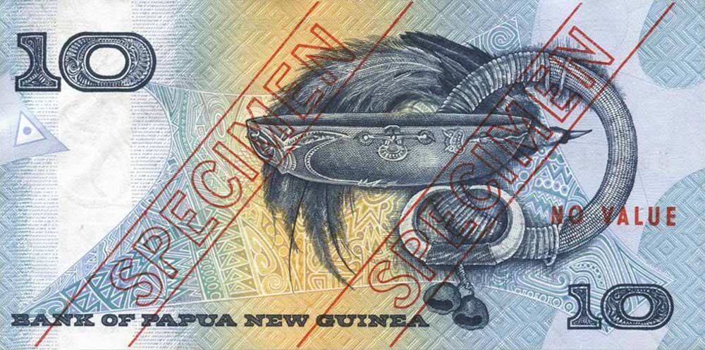 Back of Papua New Guinea p9s: 10 Kina from 1988