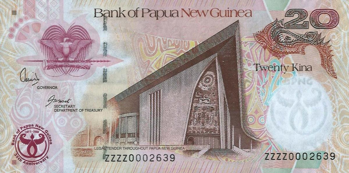 Front of Papua New Guinea p36r: 20 Kina from 2008