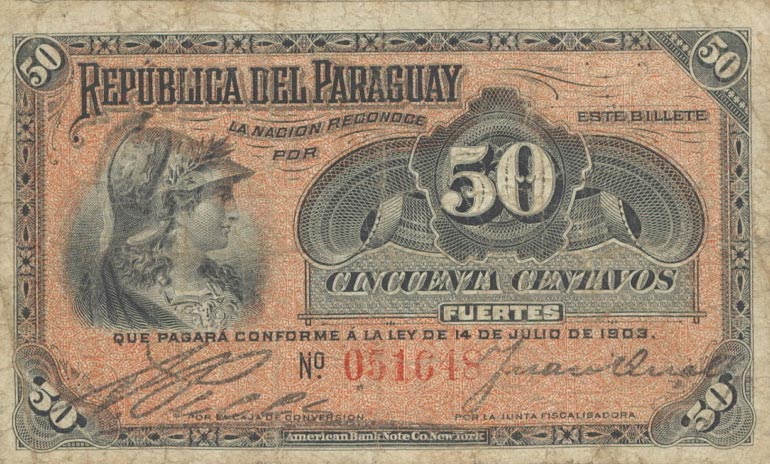 Front of Paraguay p105b: 50 Centavos from 1903