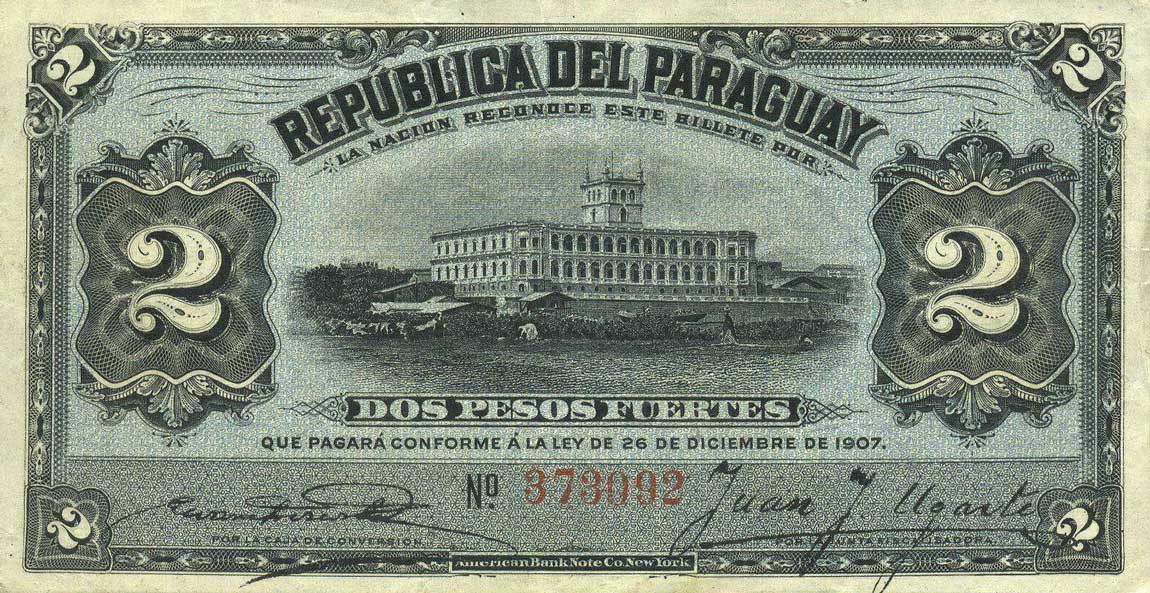 Front of Paraguay p107b: 2 Pesos from 1903