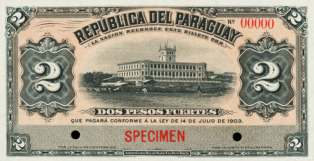 Front of Paraguay p107s1: 2 Pesos from 1903