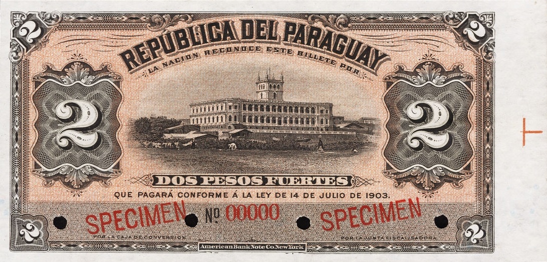 Front of Paraguay p107s2: 2 Pesos from 1903