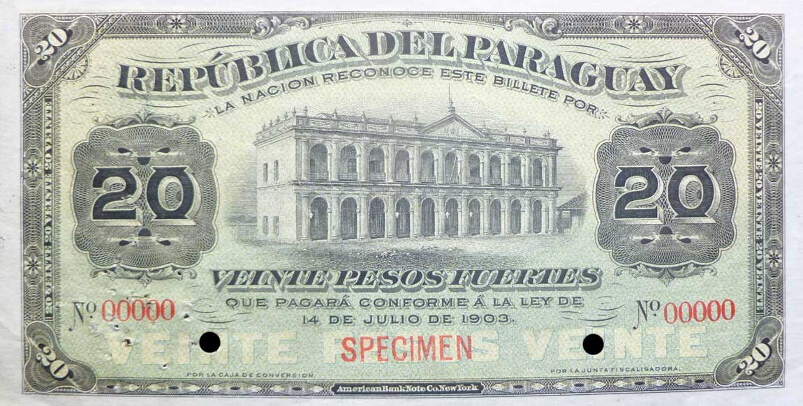 Front of Paraguay p110s1: 20 Pesos from 1903