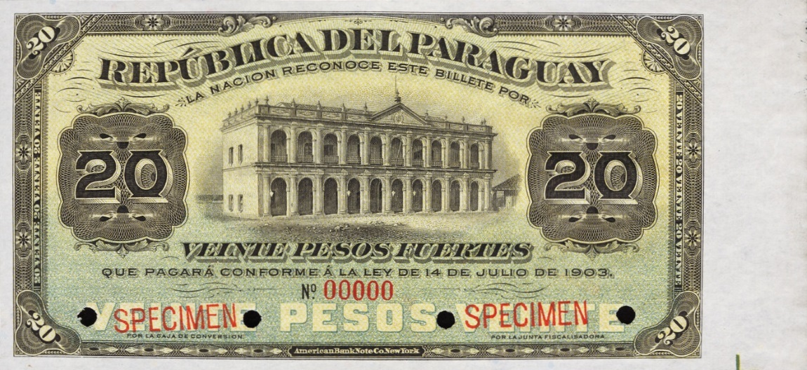 Front of Paraguay p110s2: 20 Pesos from 1903