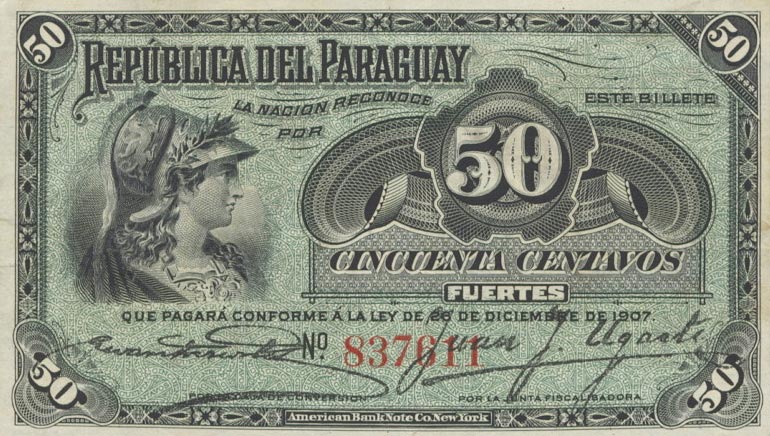 Front of Paraguay p115a: 50 Centavos from 1907