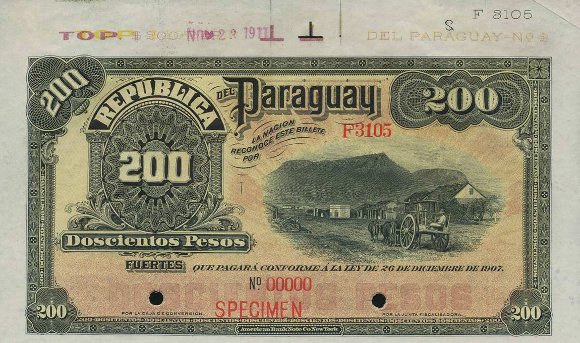 Front of Paraguay p123s: 200 Pesos from 1907