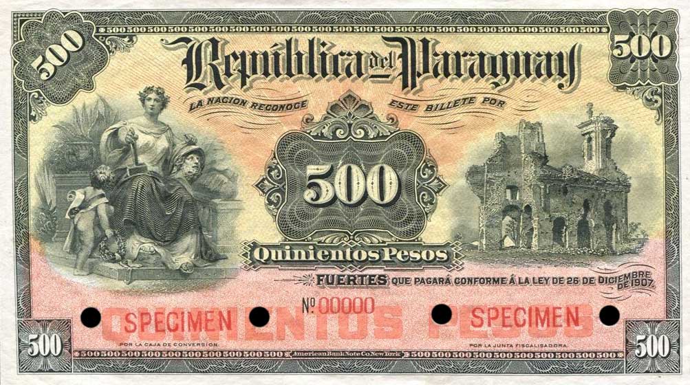 Front of Paraguay p124s: 500 Pesos from 1907