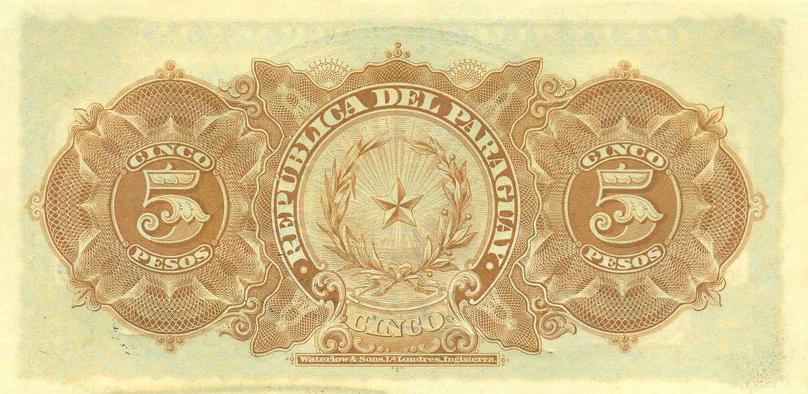 Back of Paraguay p127: 5 Pesos from 1912