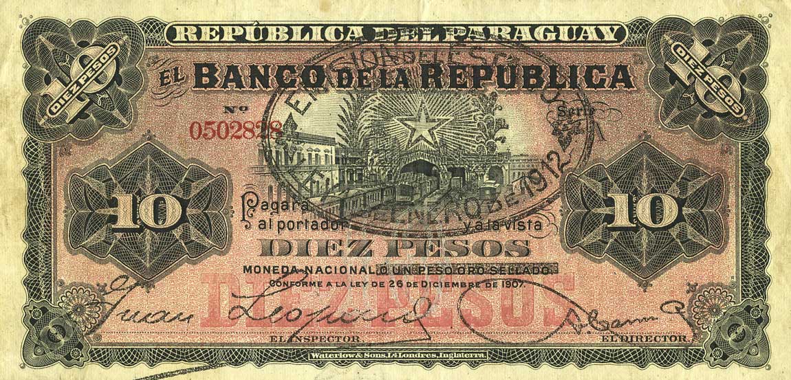 Front of Paraguay p129: 10 Pesos from 1912