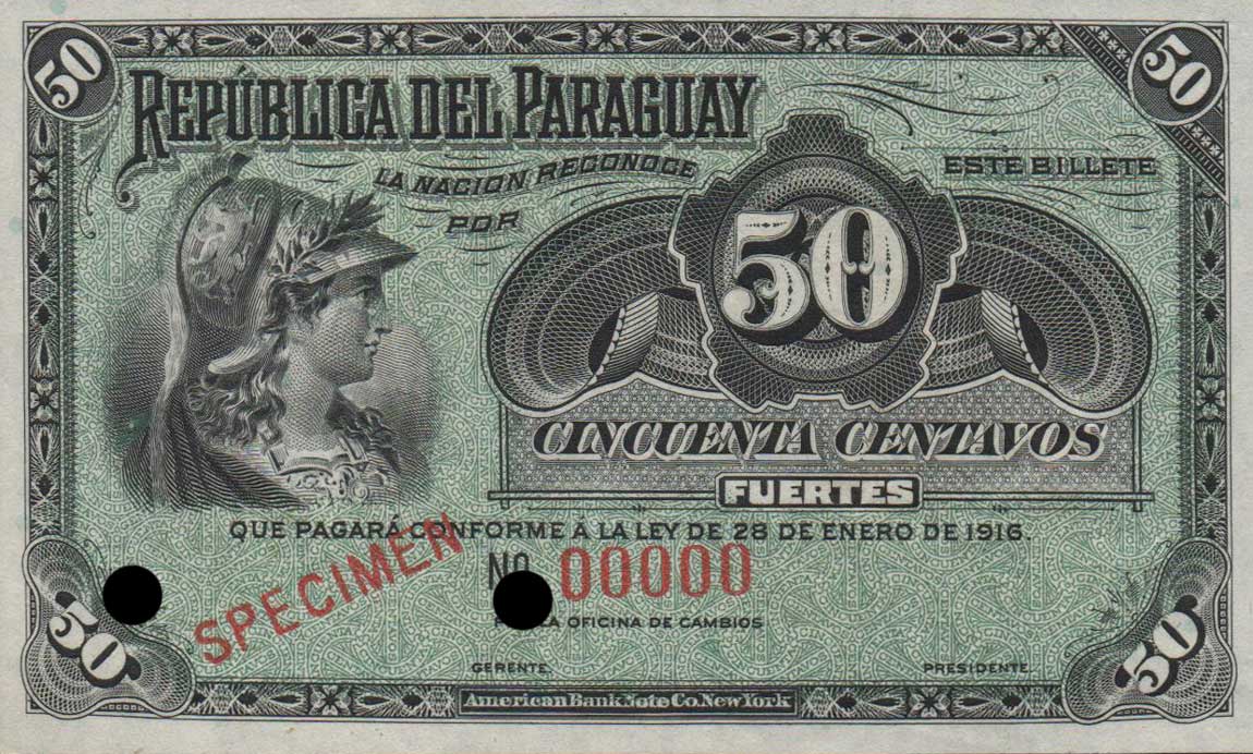 Front of Paraguay p137s: 50 Centavos from 1916