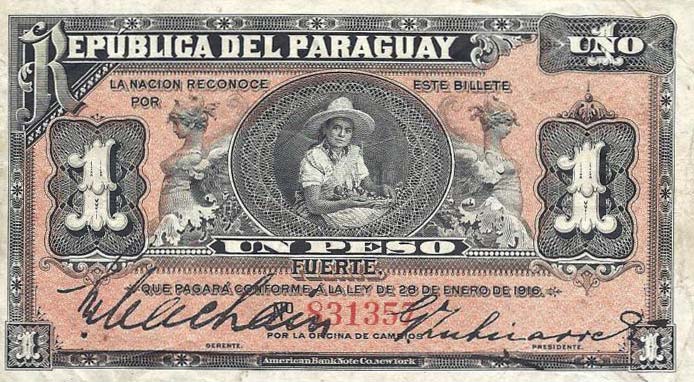 Front of Paraguay p138a: 1 Peso from 1916