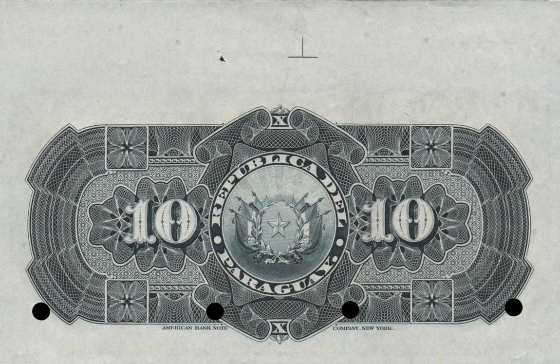 Back of Paraguay p141s: 10 Pesos from 1916