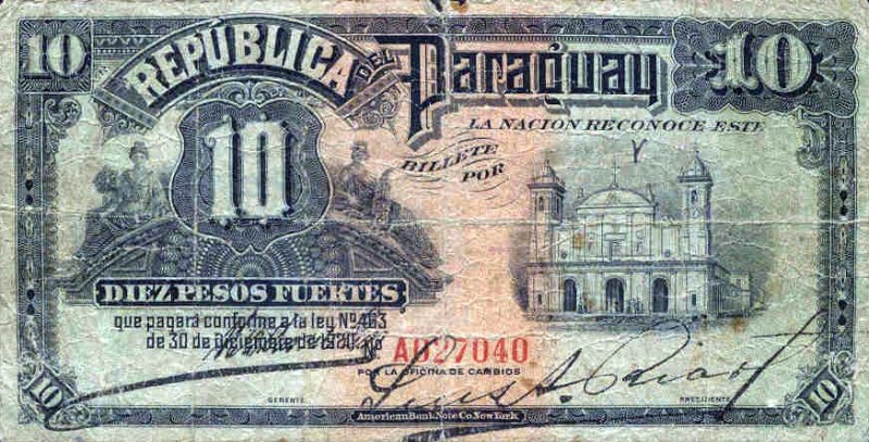 Front of Paraguay p144a: 10 Pesos from 1920