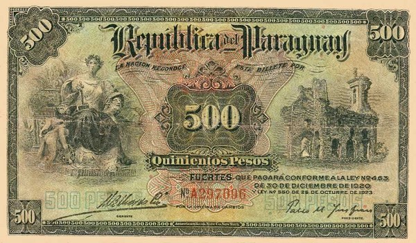 Front of Paraguay p148a: 500 Pesos from 1920