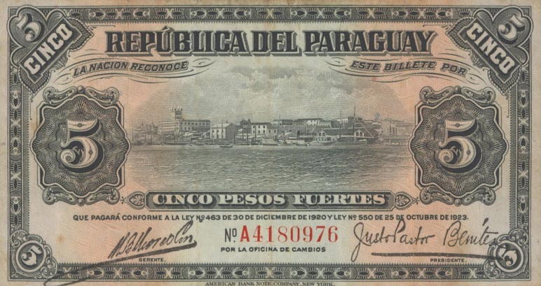 Front of Paraguay p149a: 5 Pesos from 1920