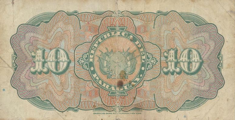 Back of Paraguay p150a: 10 Pesos from 1920