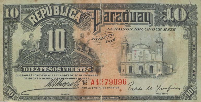 Front of Paraguay p150a: 10 Pesos from 1920