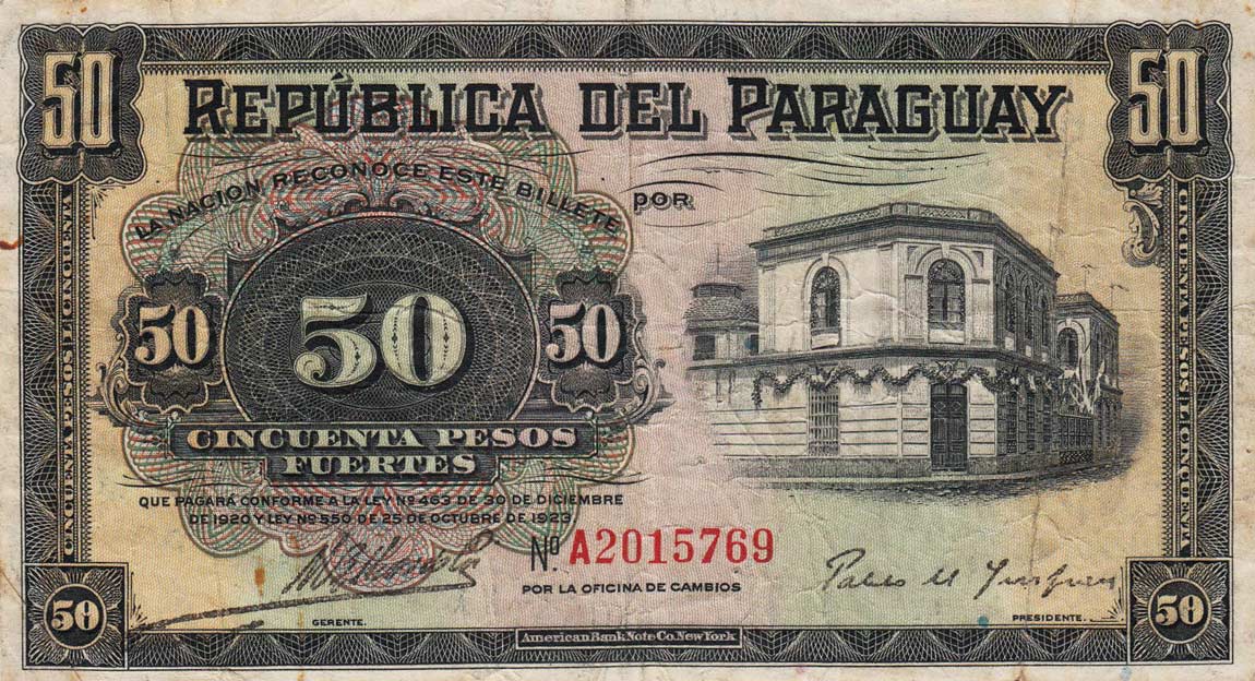 Front of Paraguay p151a: 50 Pesos from 1920