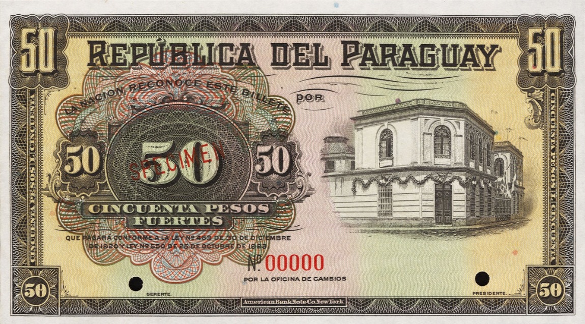 Front of Paraguay p151s: 50 Pesos from 1920