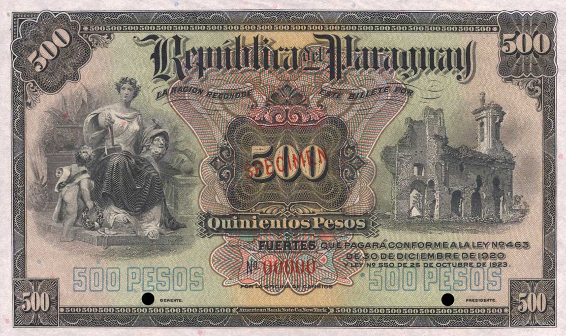 Front of Paraguay p154s: 500 Pesos from 1920