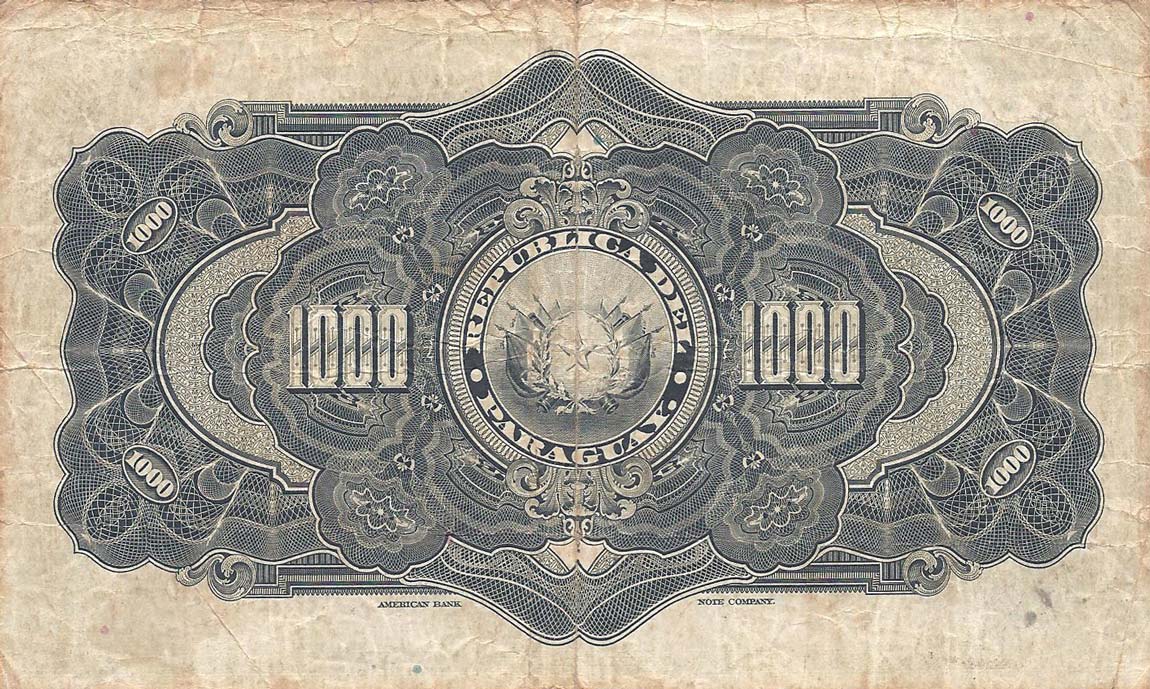 Back of Paraguay p155a: 1000 Pesos from 1920