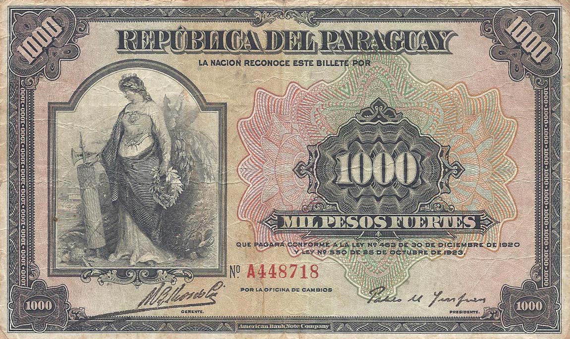 Front of Paraguay p155a: 1000 Pesos from 1920