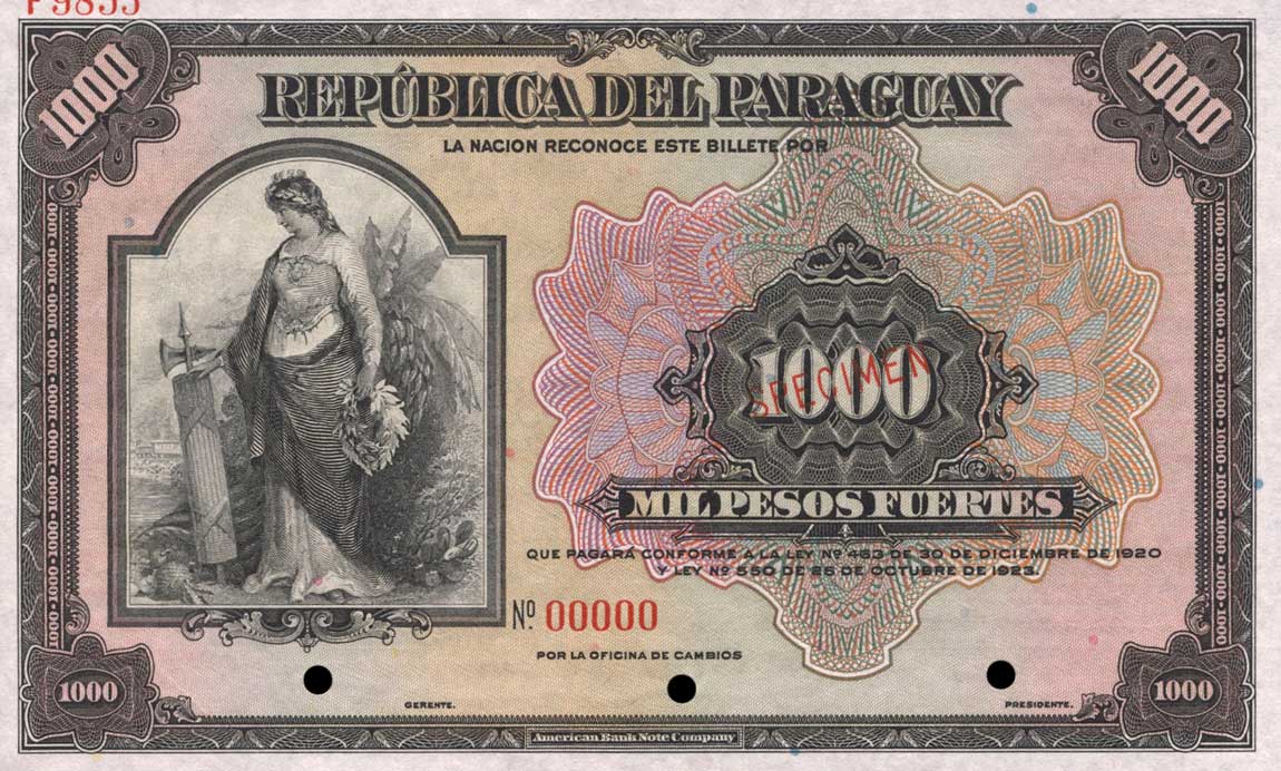 Front of Paraguay p155s: 1000 Pesos from 1920