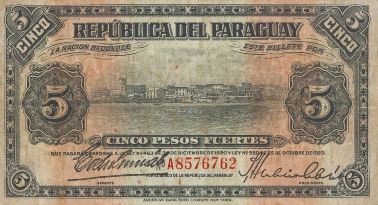 Front of Paraguay p163a: 5 Pesos from 1920