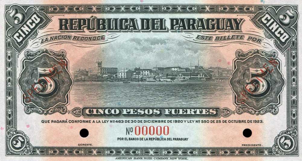 Front of Paraguay p163s: 5 Pesos from 1920