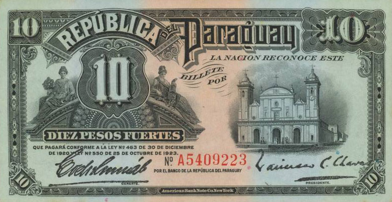 Front of Paraguay p164a: 10 Pesos from 1920