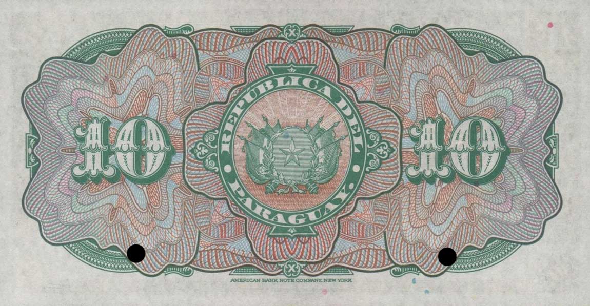 Back of Paraguay p164s: 10 Pesos from 1920