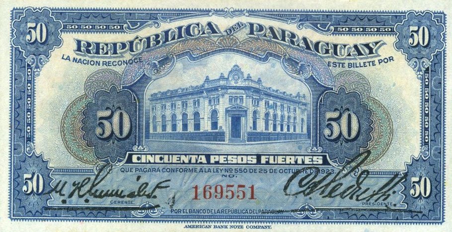Front of Paraguay p165a: 50 Pesos from 1923