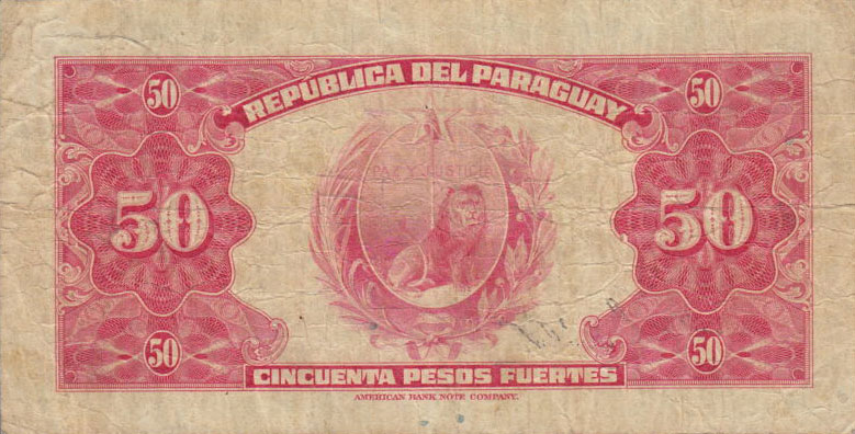 Back of Paraguay p166a: 50 Pesos from 1923