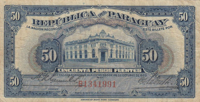 Front of Paraguay p166a: 50 Pesos from 1923