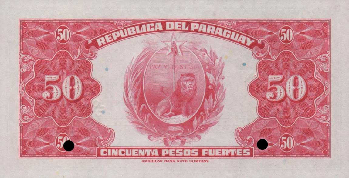 Back of Paraguay p166s: 50 Pesos from 1923