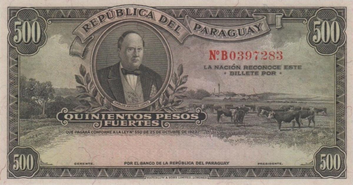 Front of Paraguay p169: 500 Pesos from 1923