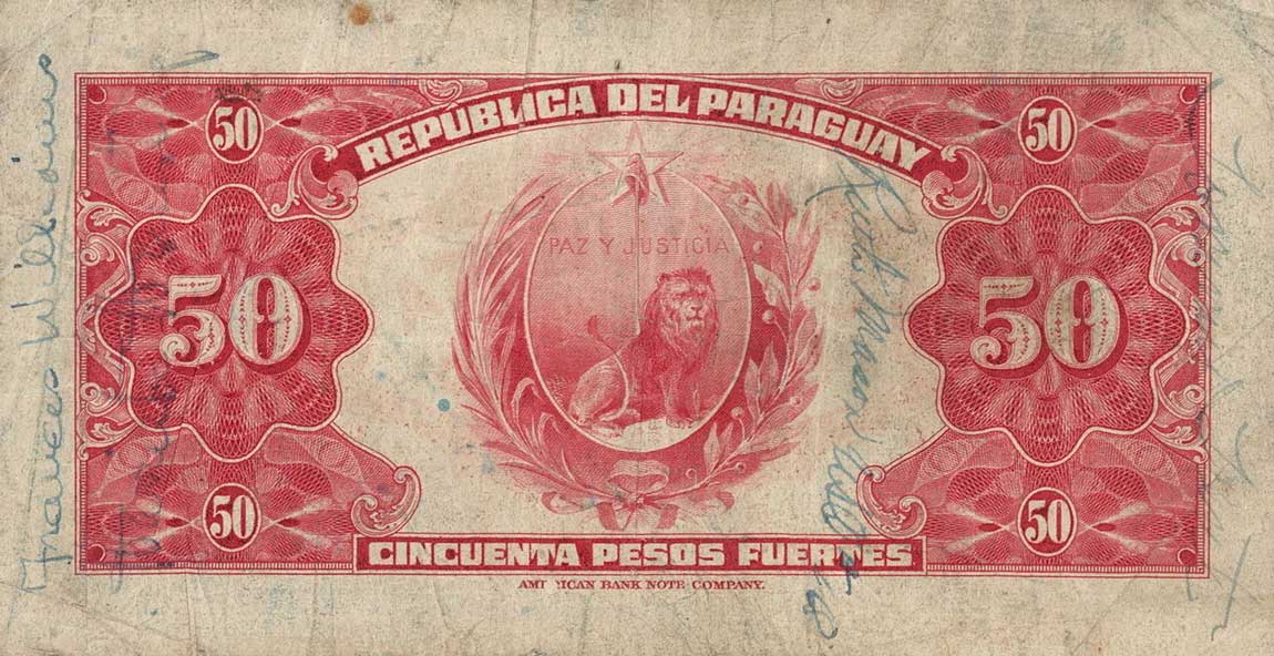 Back of Paraguay p172a: 50 Centimes from 1943