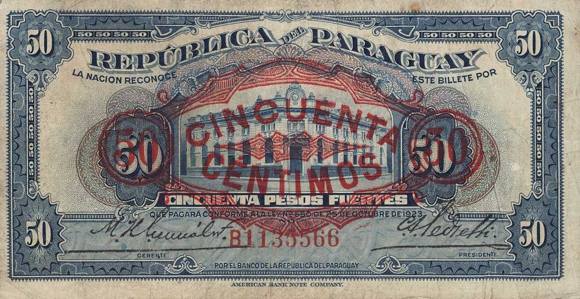 Front of Paraguay p172a: 50 Centimes from 1943