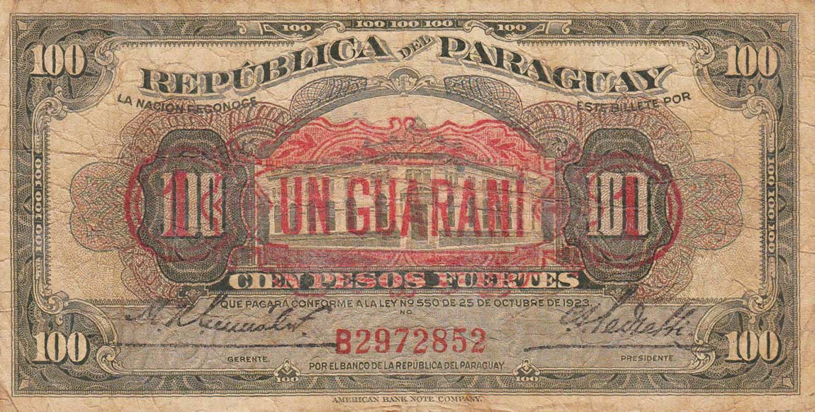 Front of Paraguay p173a: 1 Guarani from 1943