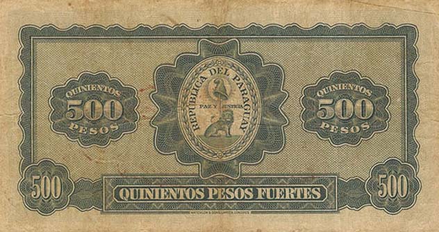 Back of Paraguay p175: 5 Guaranies from 1943