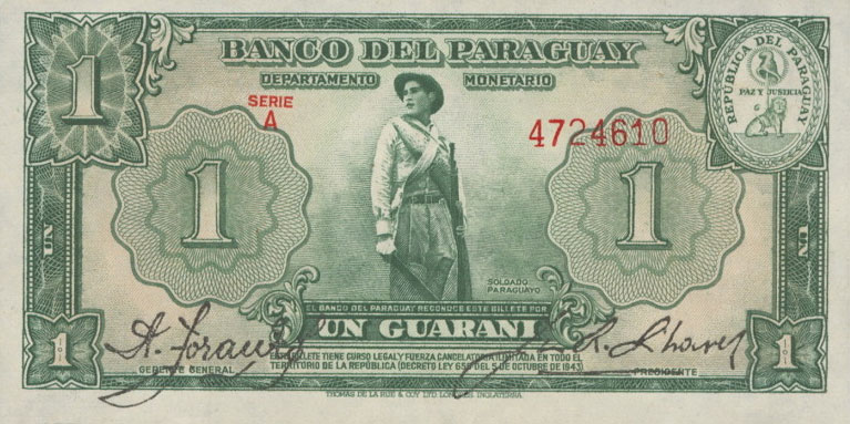 Front of Paraguay p178a: 1 Guarani from 1943