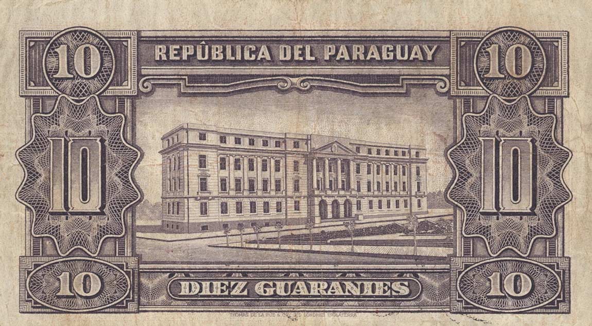 Back of Paraguay p180: 10 Guaranies from 1943