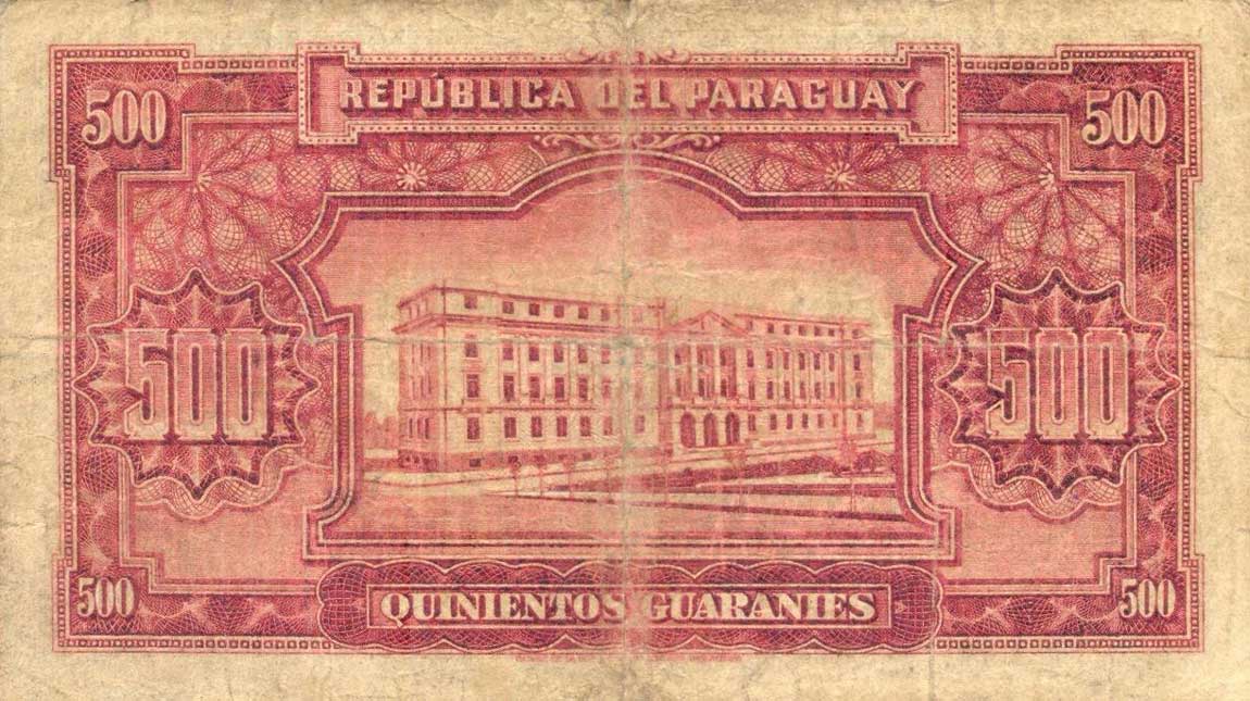 Back of Paraguay p183: 500 Guaranies from 1943