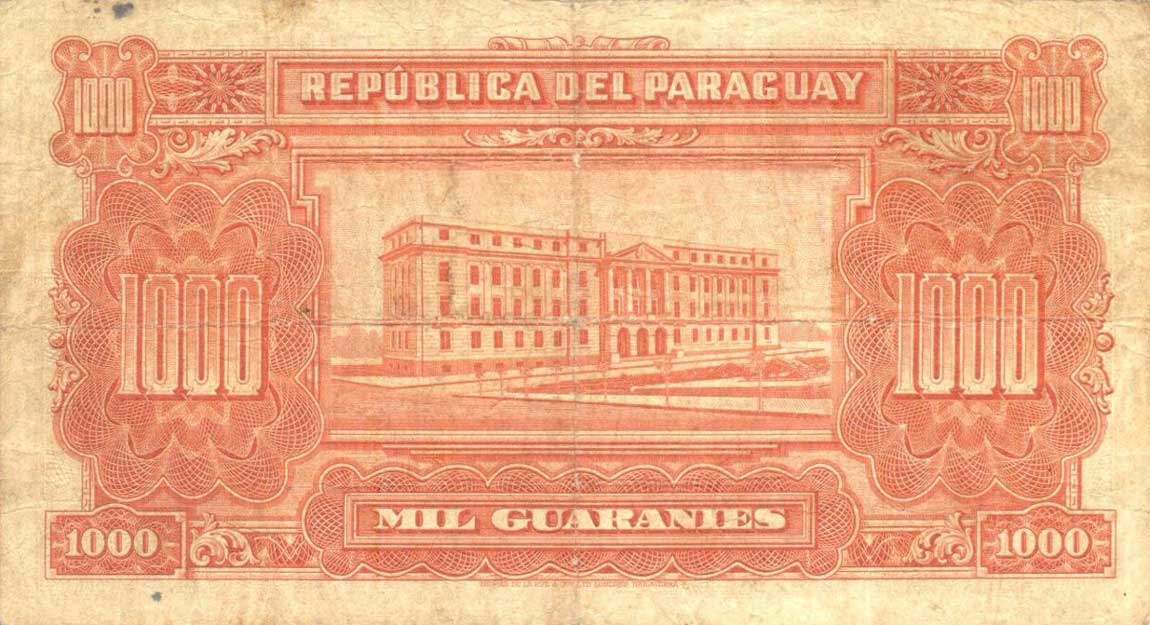 Back of Paraguay p184a: 1000 Guaranies from 1943