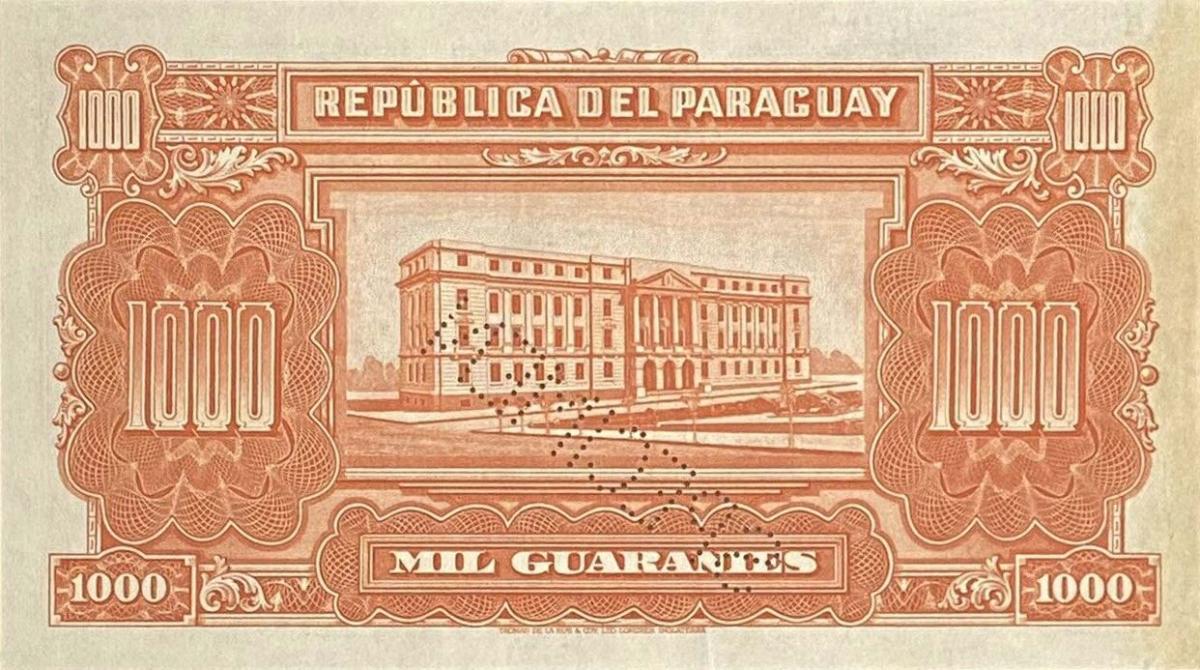 Back of Paraguay p184s: 1000 Guaranies from 1943