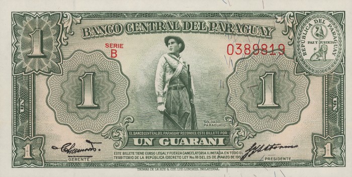 Front of Paraguay p185b: 1 Guarani from 1952